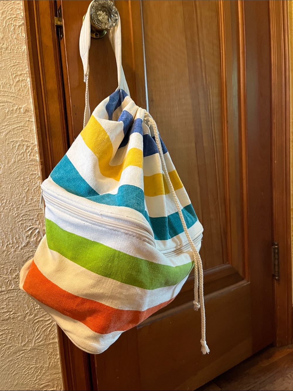 Striped Multicolor Canvas Drawstring Backpack Tote